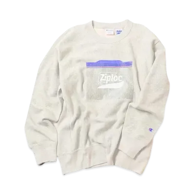 Champion for BEAMS COUTURE x Ziploc Logo Reverse Weave Crew Neck Sweatshirt "Oatmeal"