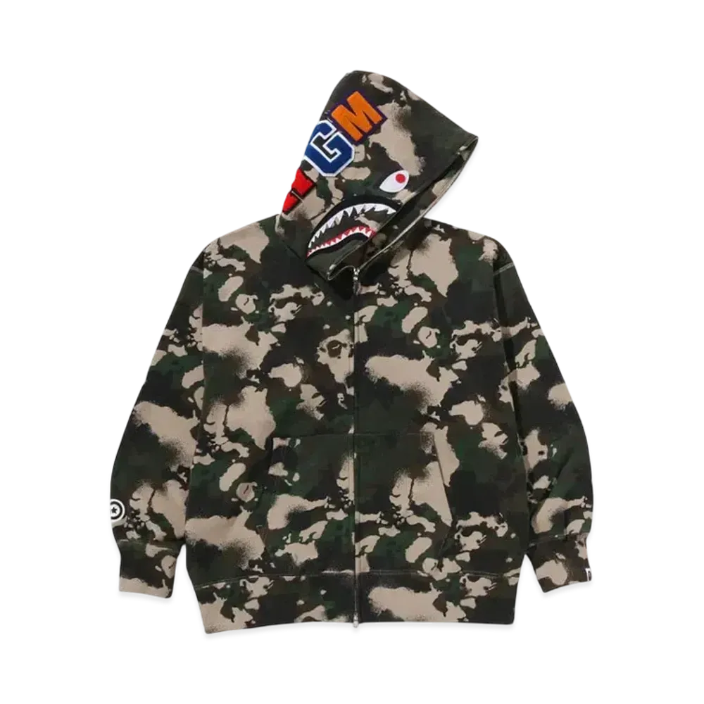 A BATHING APE Map Camo Shark Relaxed Fit Full Zip Hoodie "Green"