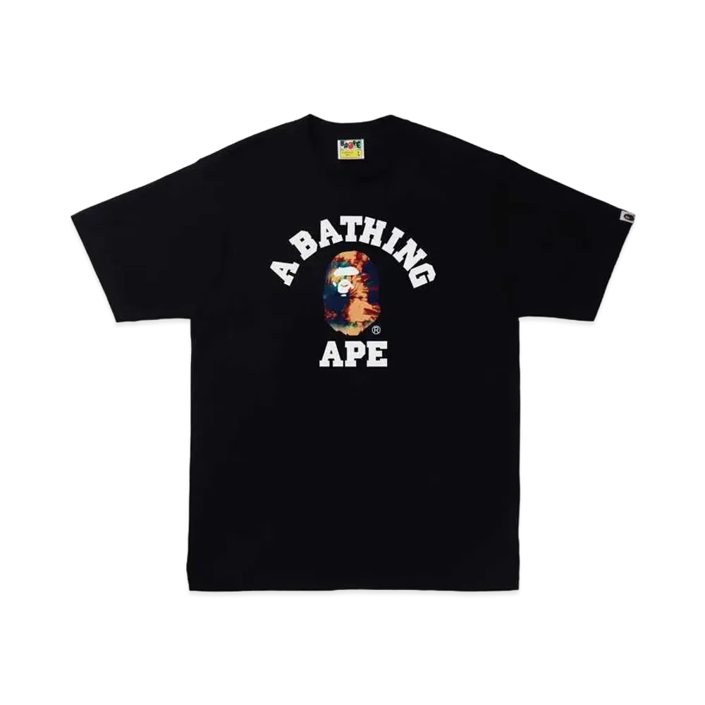 A BATHING APE TIE DYE COLLEGE TEE "Black Navy"