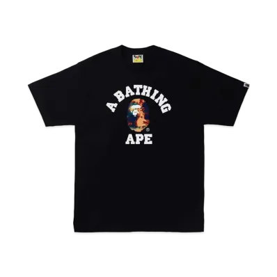 A BATHING APE TIE DYE COLLEGE TEE "Black Navy"