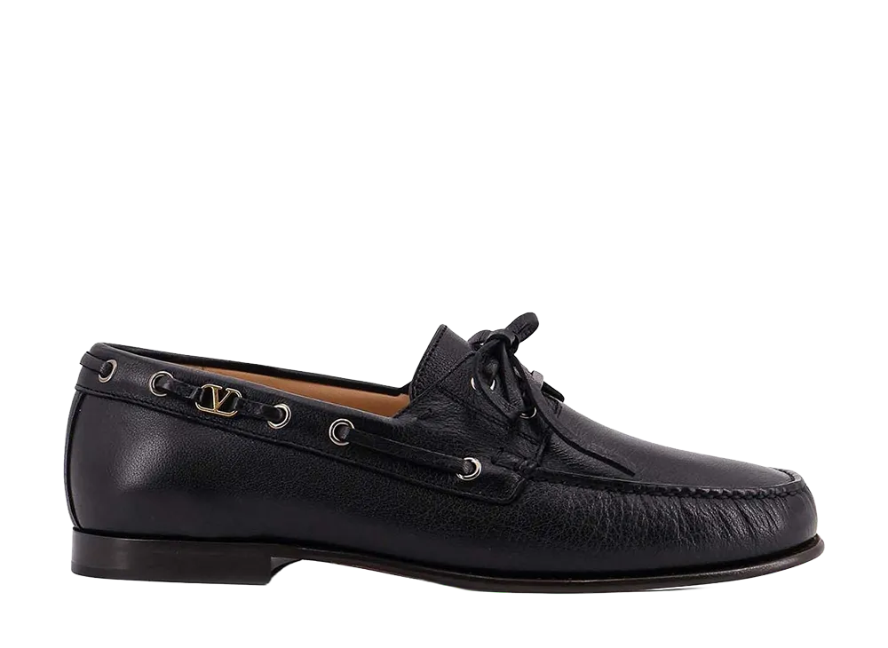 Valentino Garavani Leather Loafers With Logo "Black"