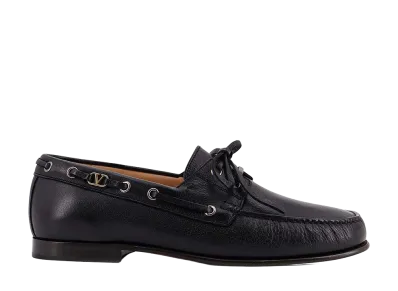Valentino Garavani Leather Loafers With Logo "Black"