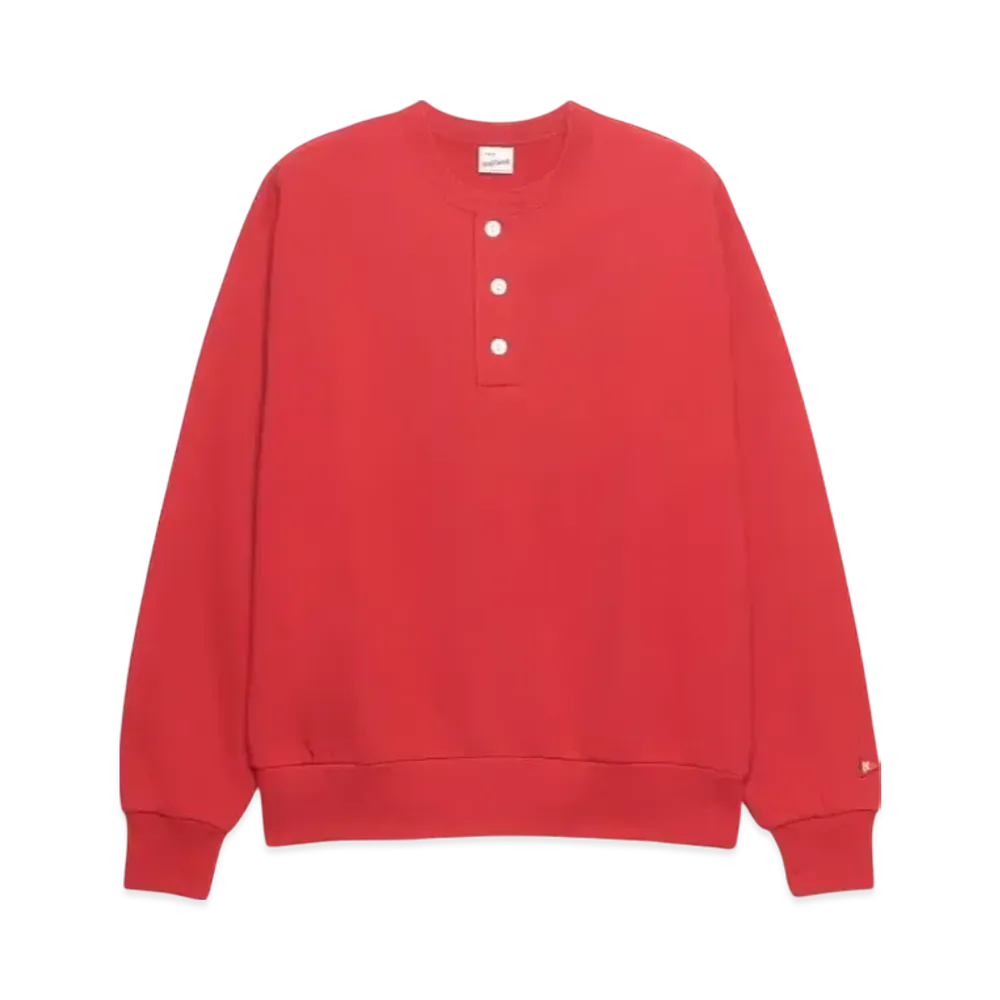 Healthknit Classic Sweat Henley Neck Long Sleeve "Red"