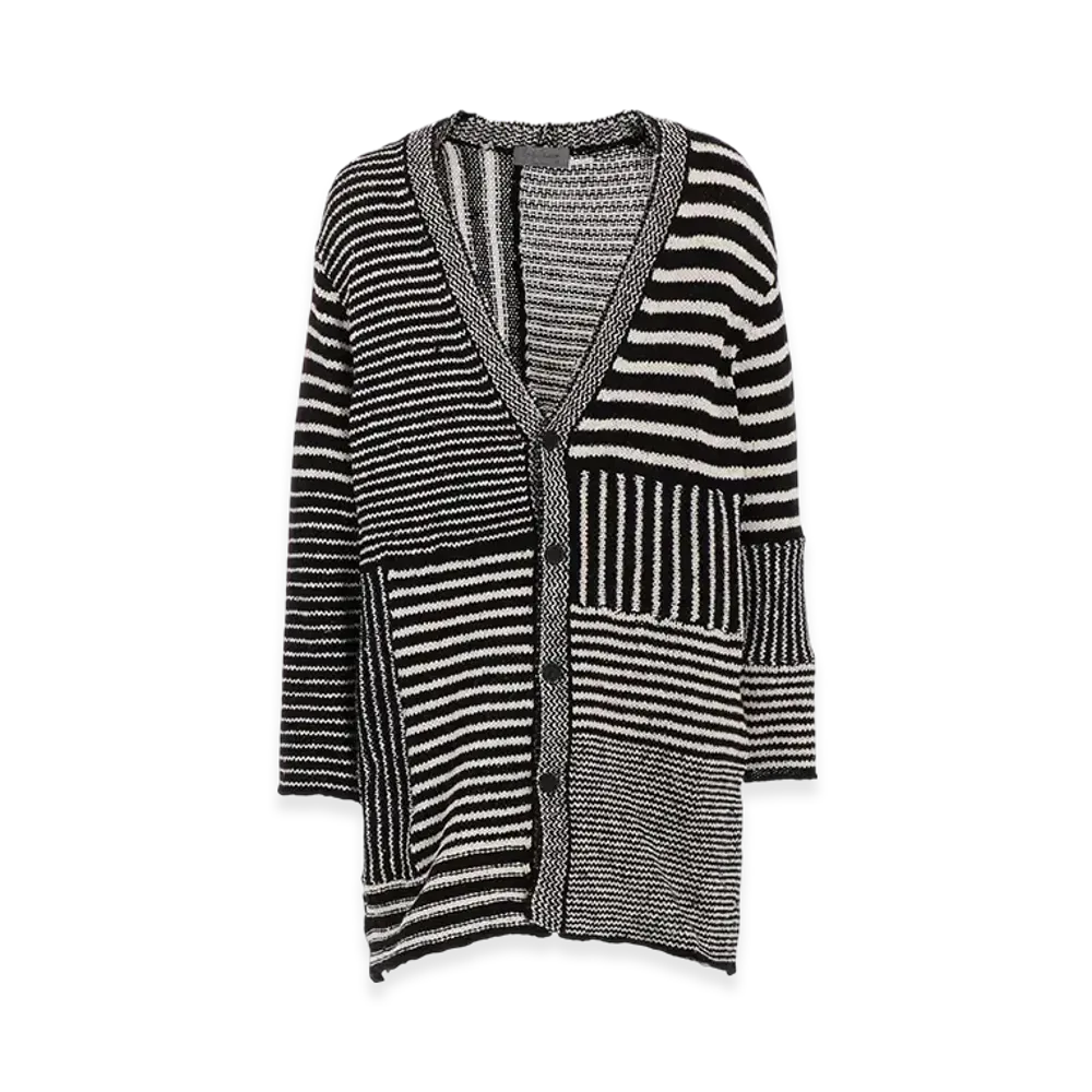 Yohji Yamamoto POUR HOMME 3G1P Border Long V Cardigan "Black/White"