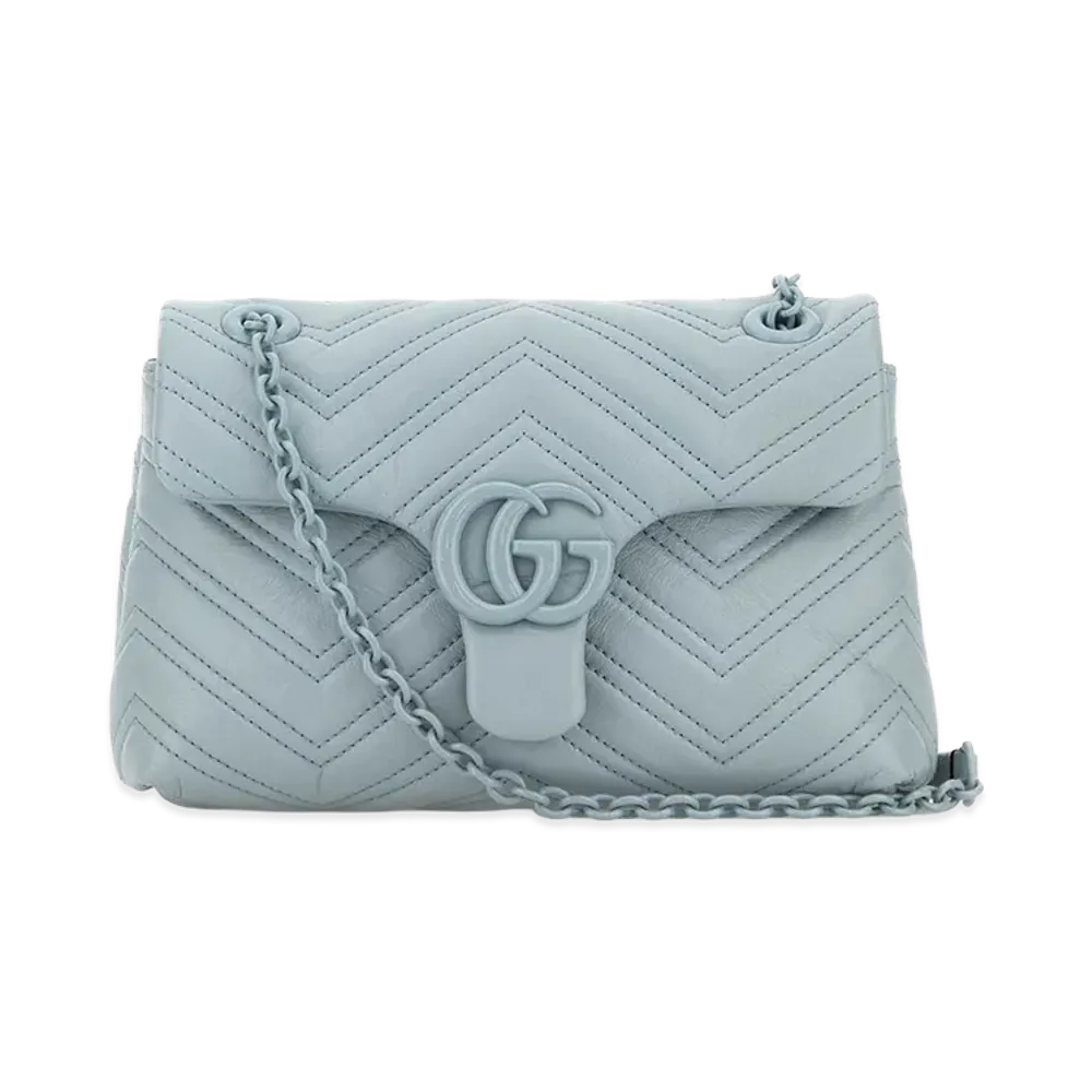 GUCCI Women's Nappa Leather Small GG Marmont Shoulder Bag "Light Blue"