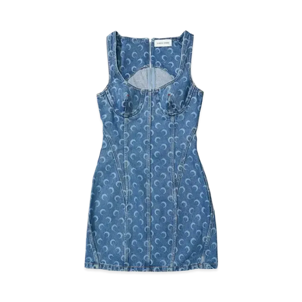 Marine serre MOON LASER DENIM MINI DRESS "LIGHT BLUE"