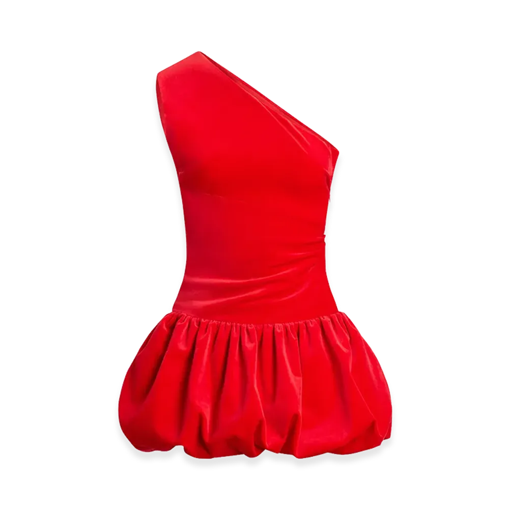 PATOU Women's One-Shoulder Mini Dress Bloomer Effect "Red"