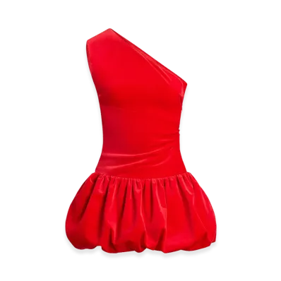 PATOU Women's One-Shoulder Mini Dress Bloomer Effect "Red"