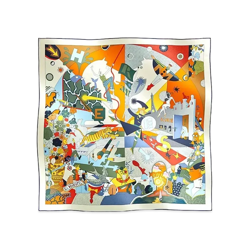 Hermes Carre 90 Ca Decoiffe! "Marine/Creme/Vert Amande"