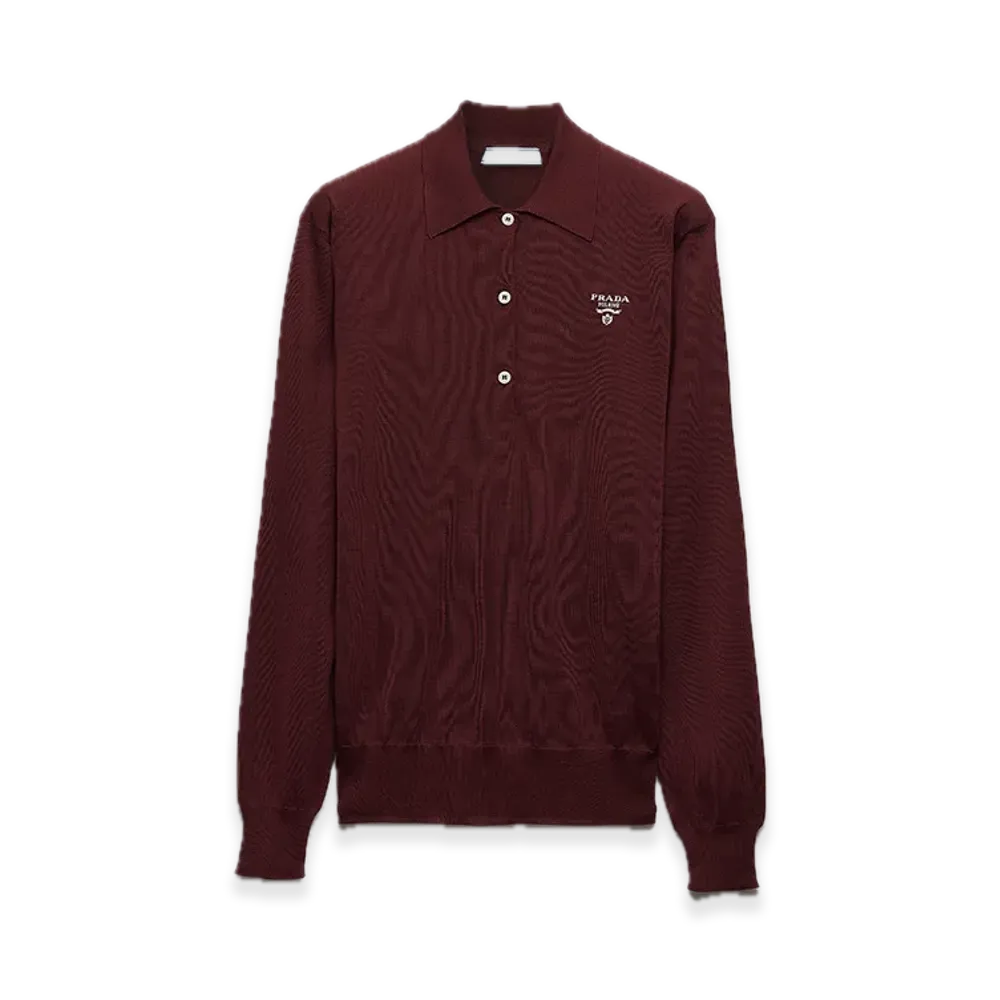 PRADA Long-Sleeve Silk Polo Shirt "Wine red"