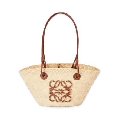 LOEWE Anagram Basket Small Bag In Iraca Palm And Calfskin "Natural/Tan"