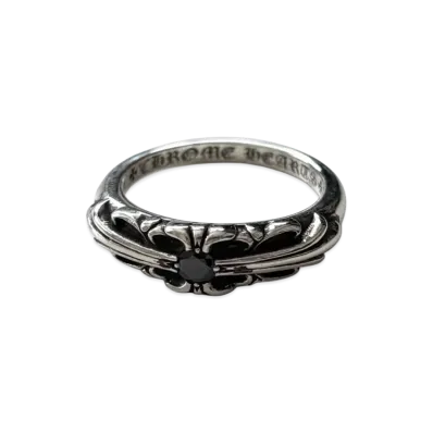 Chrome Hearts Baby Classic Floral Cross Ring Center Black Diamond Custom "Silver/Black"