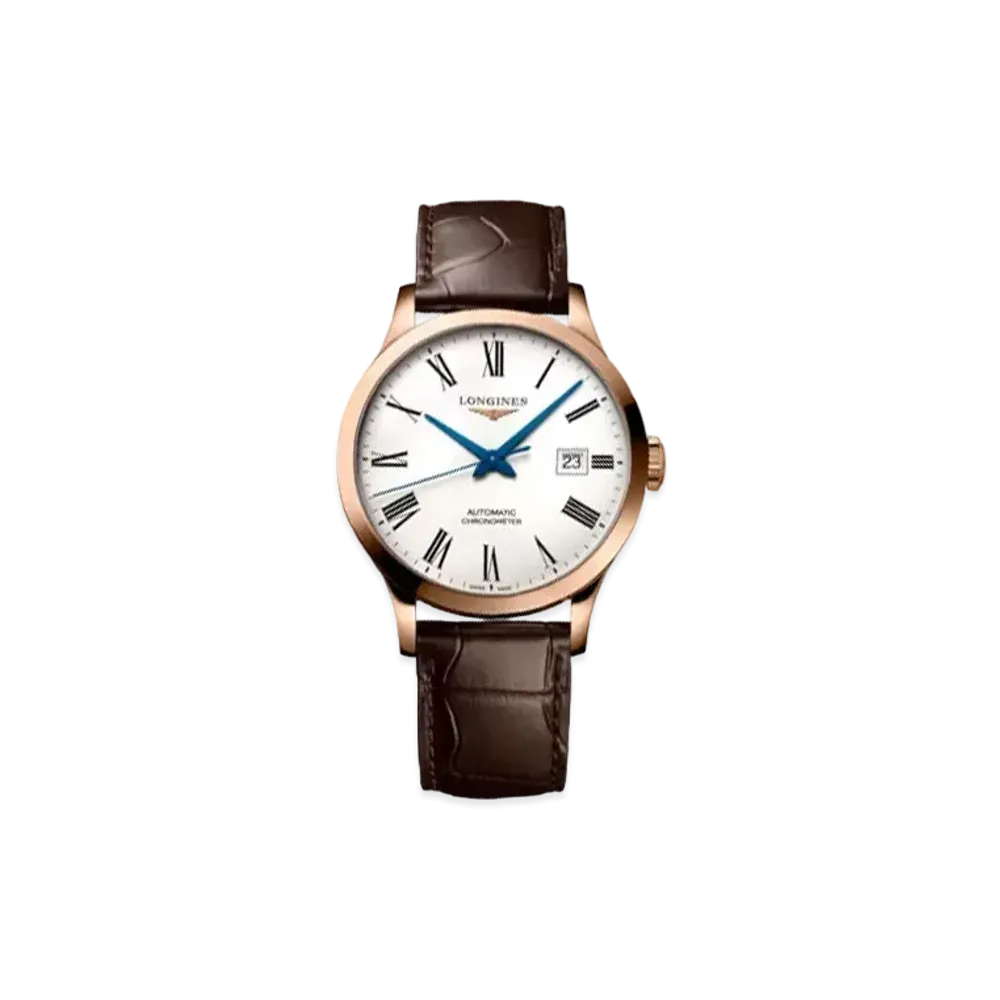 Longines Record Collection 38.50 mm "Matte White/Pink Gold/Brown" L2.820.8.11.2