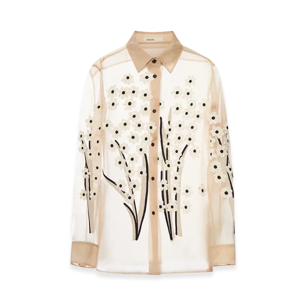 KHAITE Women's Silk Shirt With Three-Dimensional Embroidery "Beige"