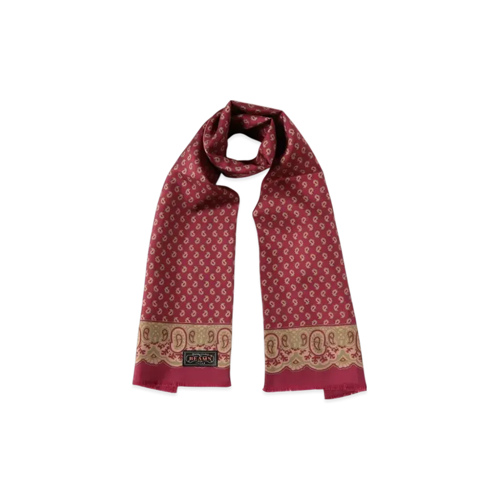 BEAMS Silk Stole Geometric Print "Wine"