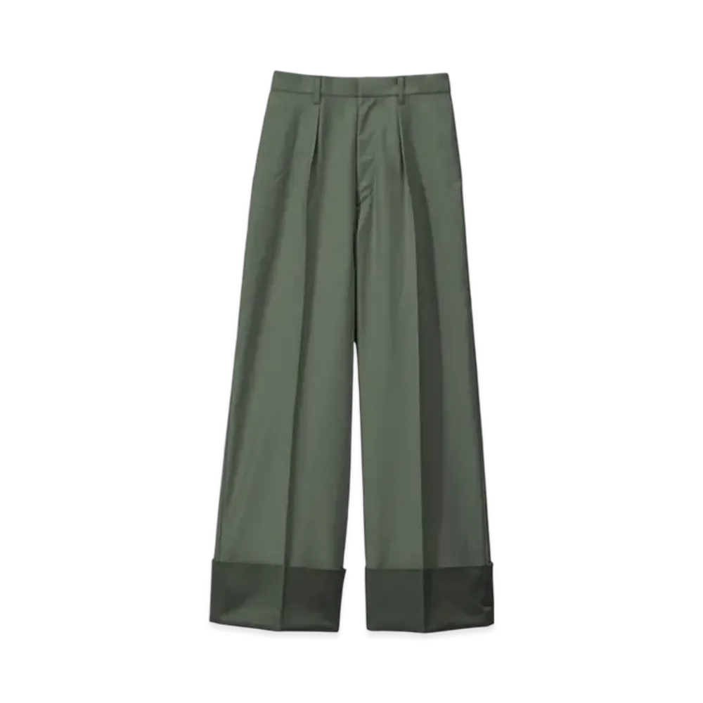 Graphpaper Cotton Cupro Back Satin Wide Trousers "Green"