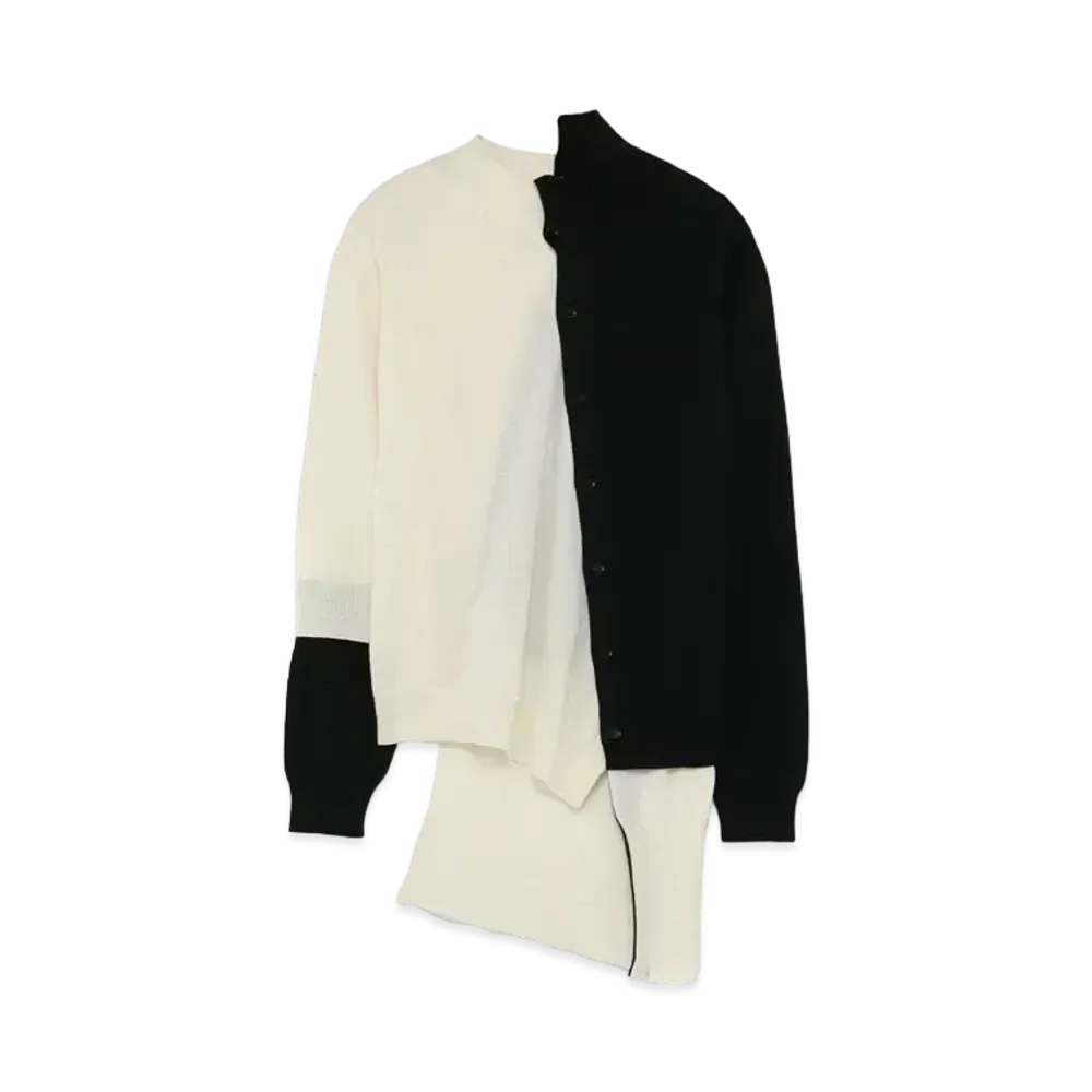 Yohji Yamamoto Y's W PLAIN STITCH LAYERING TASTE DIAGONAL CARDIGAN "White/Black"