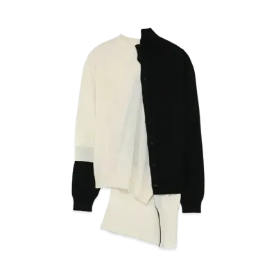 Yohji Yamamoto Y's W PLAIN STITCH LAYERING TASTE DIAGONAL CARDIGAN "White/Black"