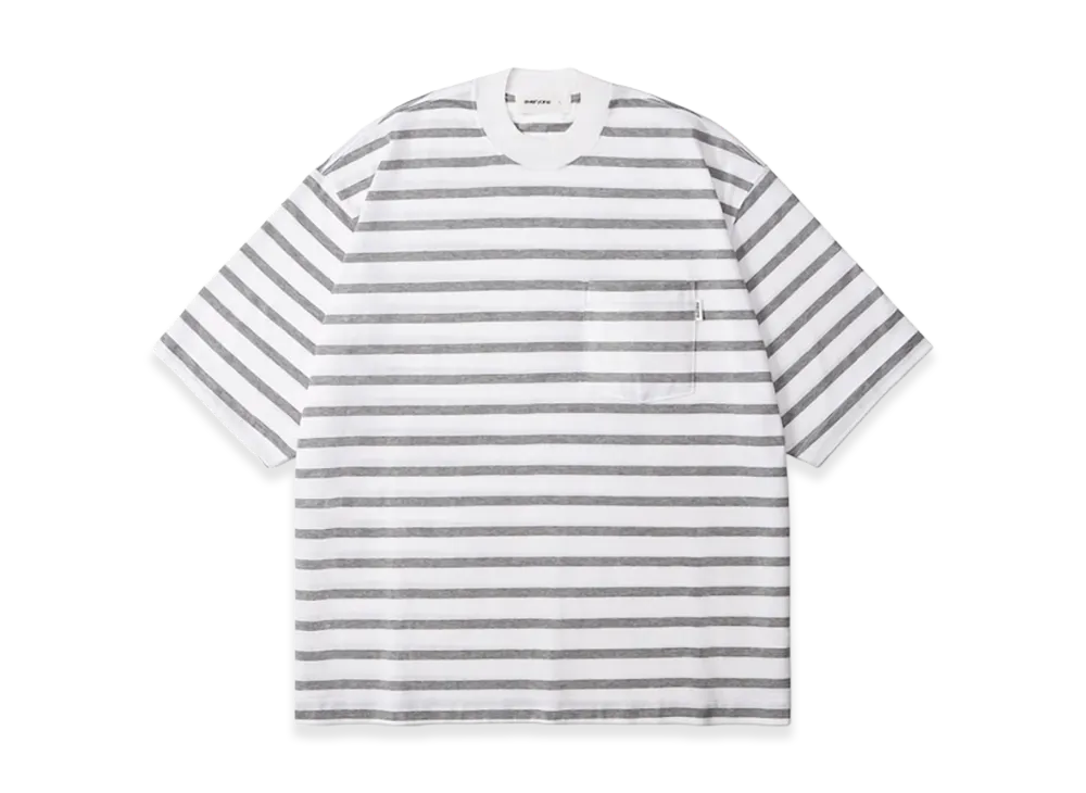 everyone High-Gauge Cotton Border Short Sleeve Tee Shirt "White/Gray"