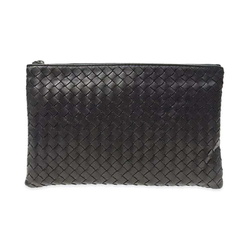Bottega Veneta Lambskin Clutch Bag "Dark Brown"
