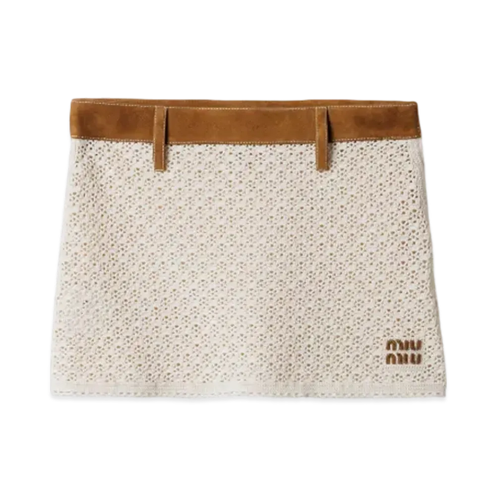 MIUMIU Women's Cotton and Suede Miniskirt "Natural"
