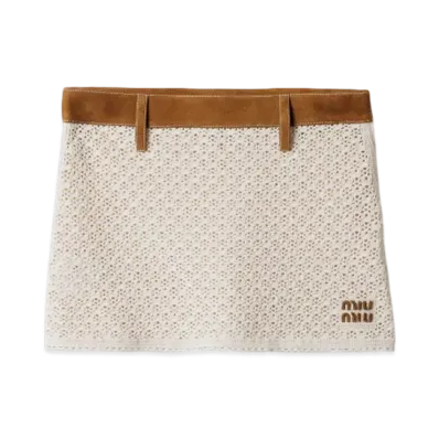 MIUMIU Women's Cotton and Suede Miniskirt "Natural"