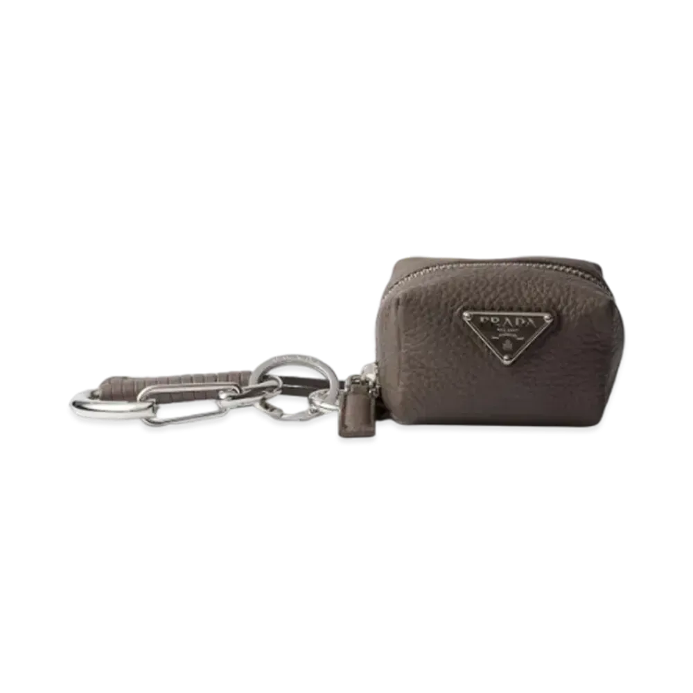PRADA Leather Bag Charm "Gray Brown"