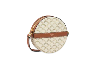CELINE Round Purse On Strap In Triomphe Canvas And Lambskin "White/Tan"