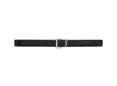 Saint Laurent Monogram Belt With Square Buckle In Lizard-Embossed Leather "Black"