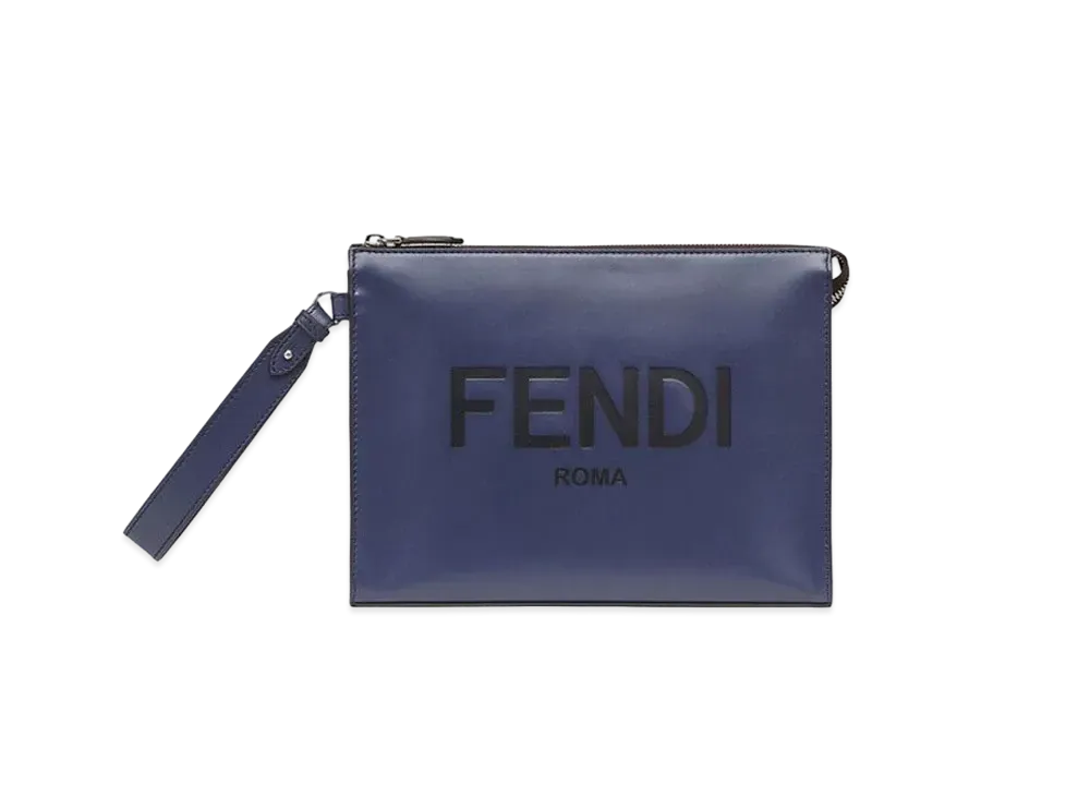 FENDI Flat Slim Clutch Blue Leather Slim Clutch "Blue"