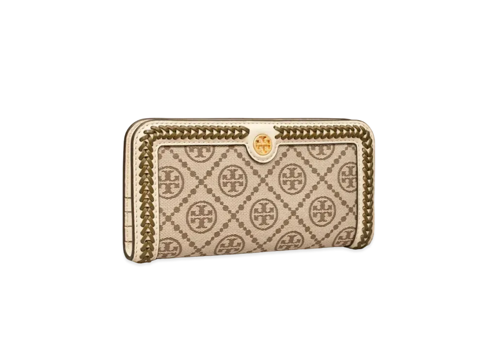 TORY BURCH T Monogram Blade Zip Slim Wallet "Hazelnut"