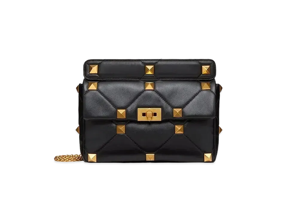 Valentino Large Roman Stud The Shoulder Bag In Nappa With Chain "Black"