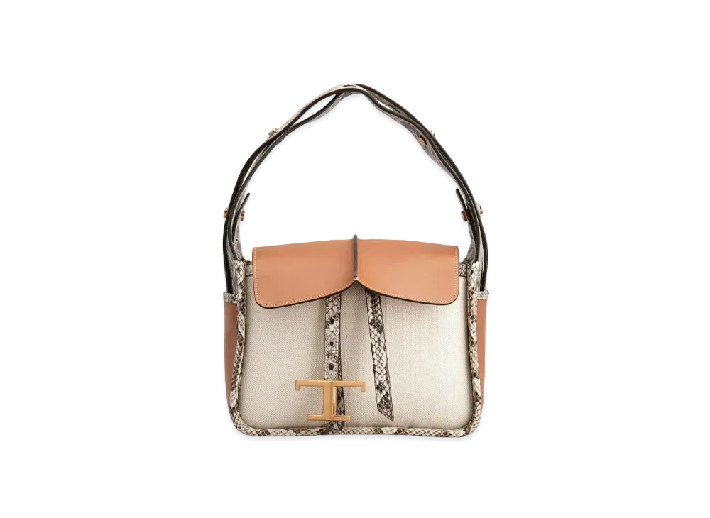 TOD'S Leather & Fabric Bag Mini "Brown/Beige/Cream"