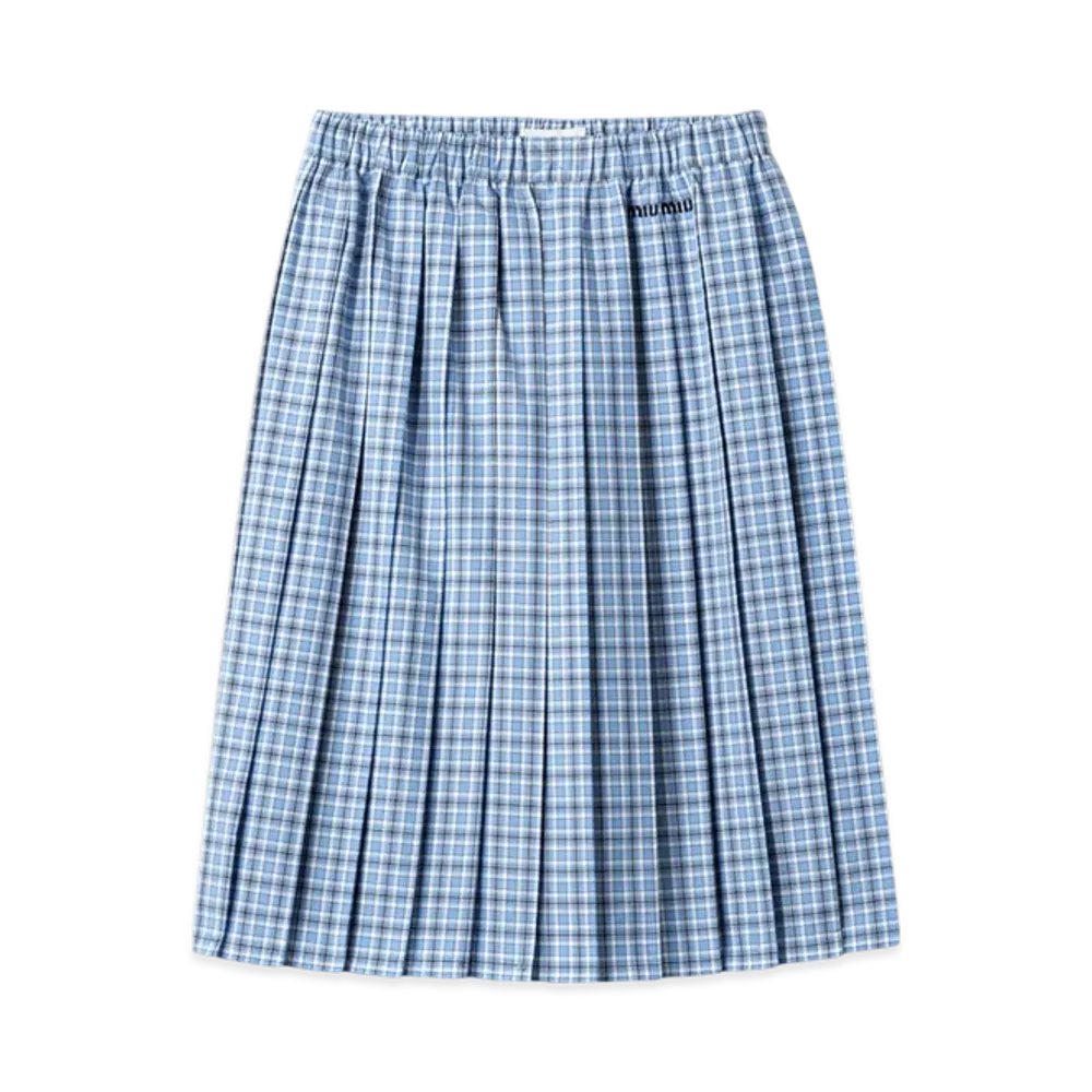 MIU MIU Women's Pleated Check Skirt "Celeste/Blue"