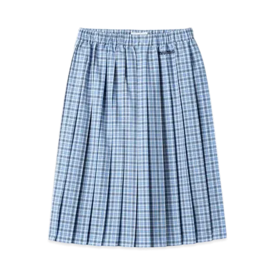 MIU MIU Women's Pleated Check Skirt "Celeste/Blue"