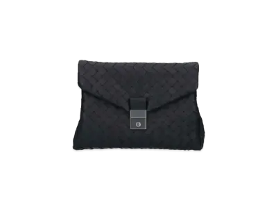 Bottega Veneta Intrecciato Woven Flap Clutch "Black"