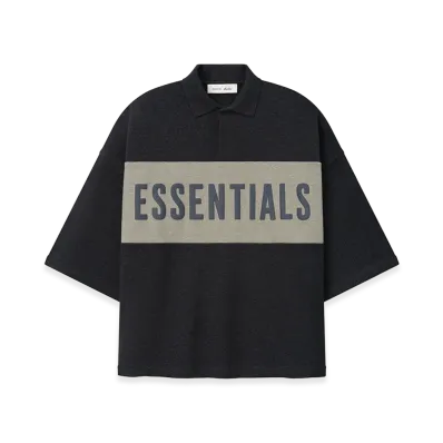 FEAR OF GOD ESSENTIALS Cropped Panelled Polo "Iron Grey Heather/Seal Heather"
