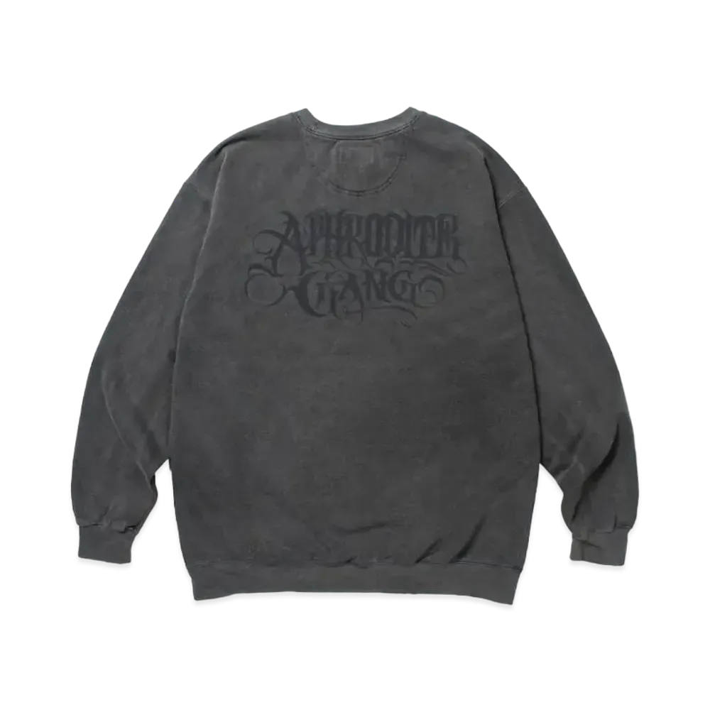 APHRODITEGANG Classic Logo Print Pigment Dye Crewneck Sweat Shirt "Black"