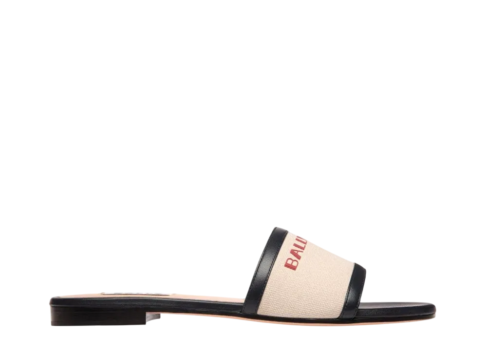 Bally Women's Summer Capsule Slide In Natural And Navy Blue Canvas And Leather "Multi Color"