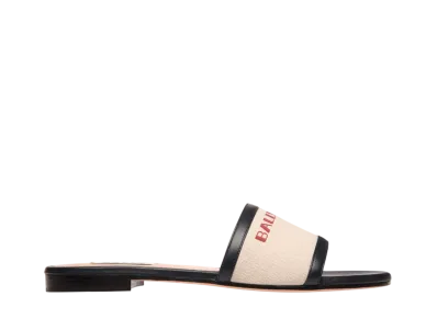 Bally Women's Summer Capsule Slide In Natural And Navy Blue Canvas And Leather "Multi Color"