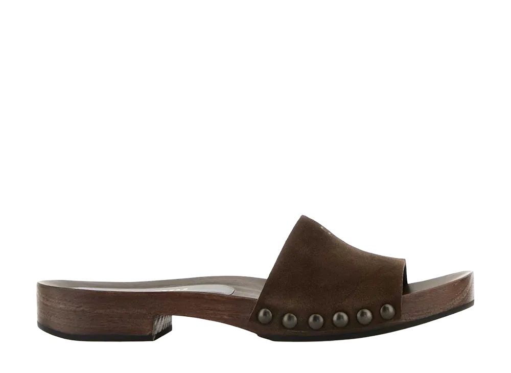 MIU MIU Women's Suede Wood Clog Sandals "Ebony"