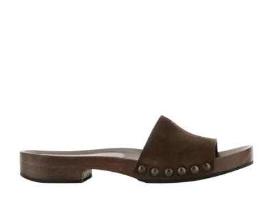 MIU MIU Women's Suede Wood Clog Sandals "Ebony"