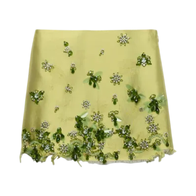 PRADA Women's Embroidered Silk and Wool Miniskirt "Light Green"