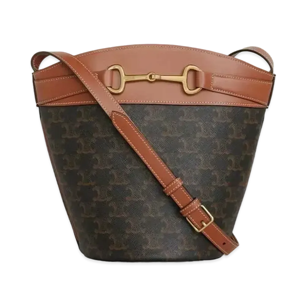 CELINE Crecy Bucket Triomphe Canvas Shoulder Bag "Brown"