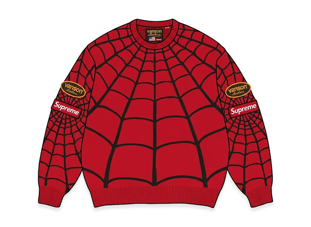 Supreme x Vanson Leathers Spider-Man Sweater "Red"