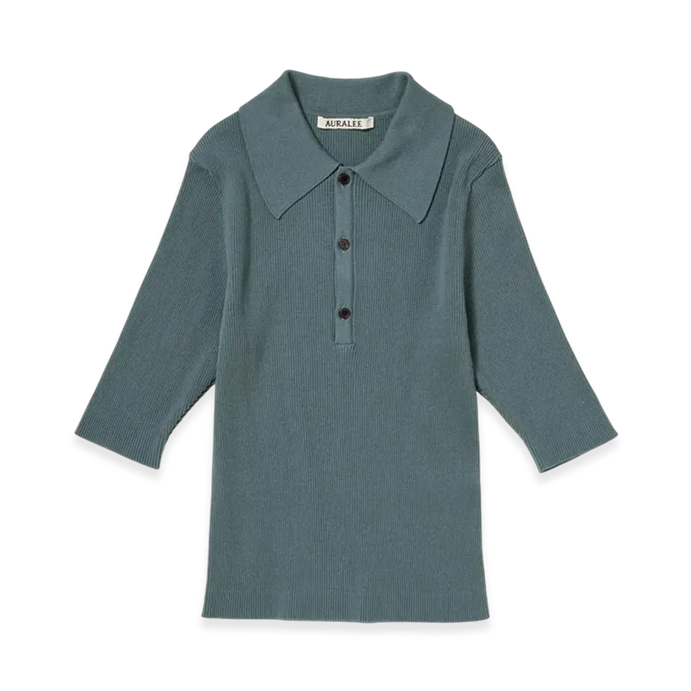 AURALEE Women's Cotton High Gauge Rib Knit Polo "Sage Gray"