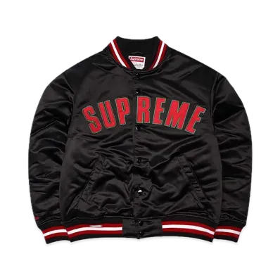 Supreme x Mitchell & Ness Satin Varsity Jacket "Black"