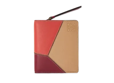 LOEWE Puzzle Compact Zip Wallet In Classic Calfskin "Deep Red/Dune"
