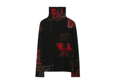 Yohji Yamamoto Y's VINTAGE SCRAP PRINT HIGHT-NECKED COLLAR LONG SLEEVE T-SHIRT "Black"