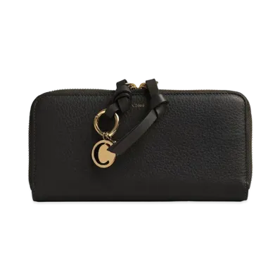 Chloe Alphabet Long Zip Wallet In Grained & Smooth Calfskin "Black"